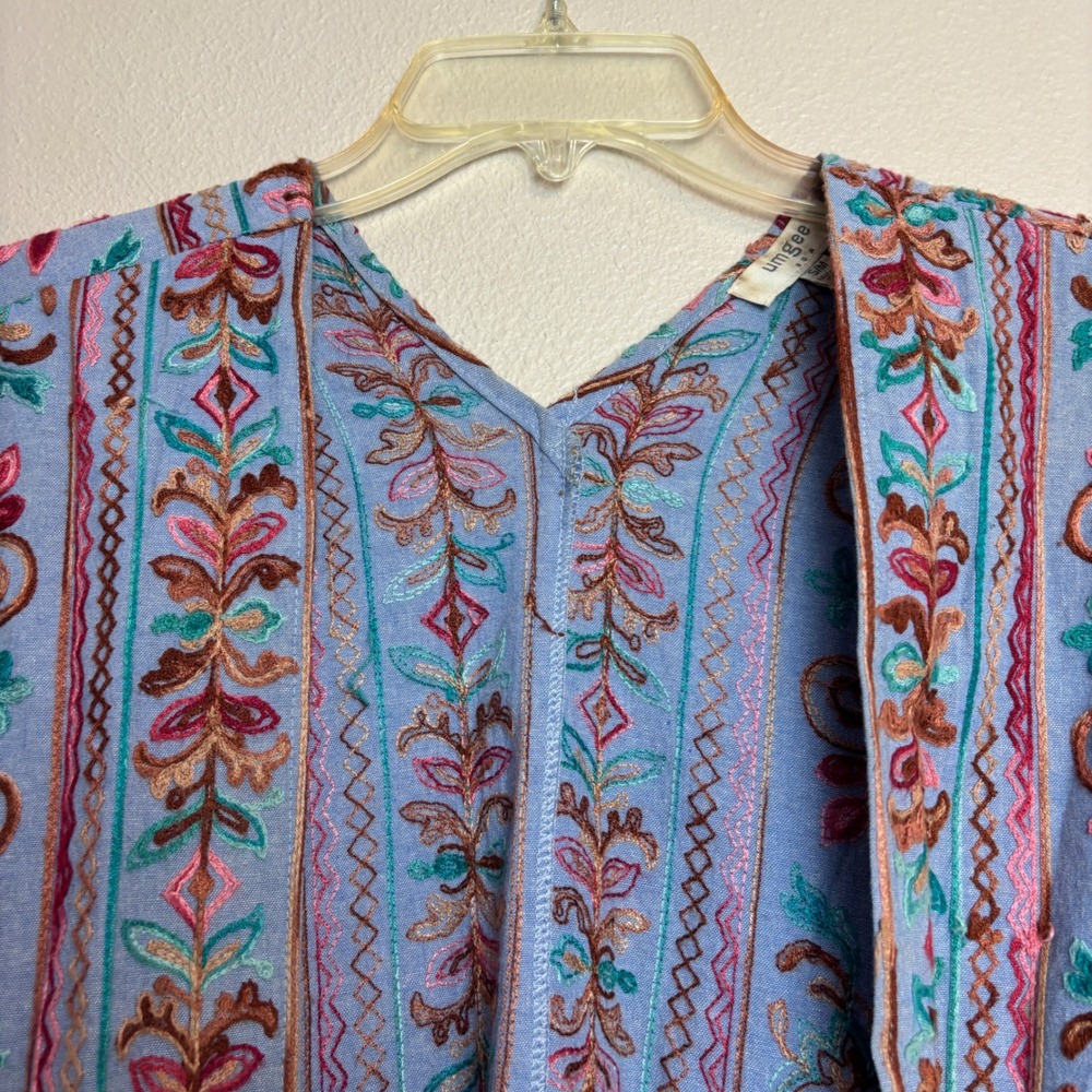 Umgee Kimono Wrap Womens S/M Blue Embroidered Floral Boho Festival Coastal Folk - Picture 8 of 13